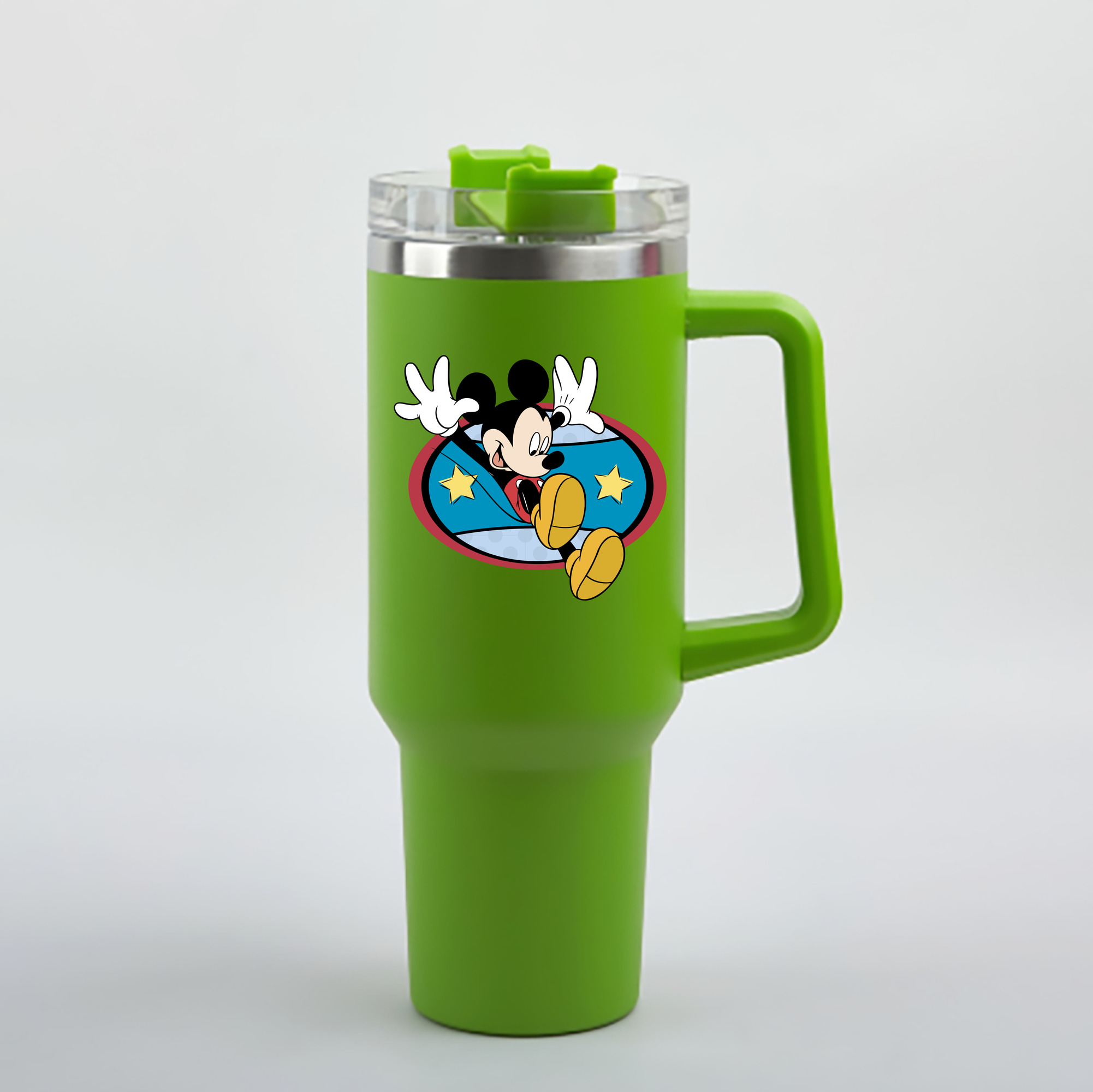 （画像用） ミッキーマウス Mickey Mouse 1200mL車用タンブラー - クリスタルステッカー（プラスチックストロー付き）